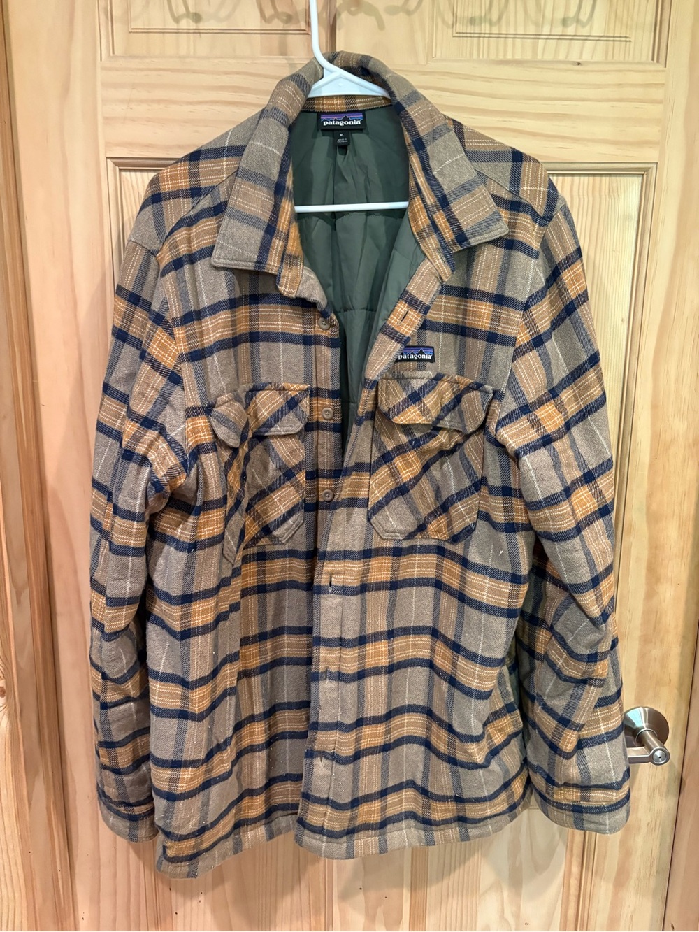 Patagonia Tan and Navy Plaid Lightweight Shirt-Jacket